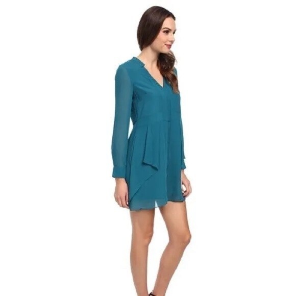 BCBGENERATION | Viridian Long Sleeve Ruffle Green Midi Dress XS - Picture 2 of 10